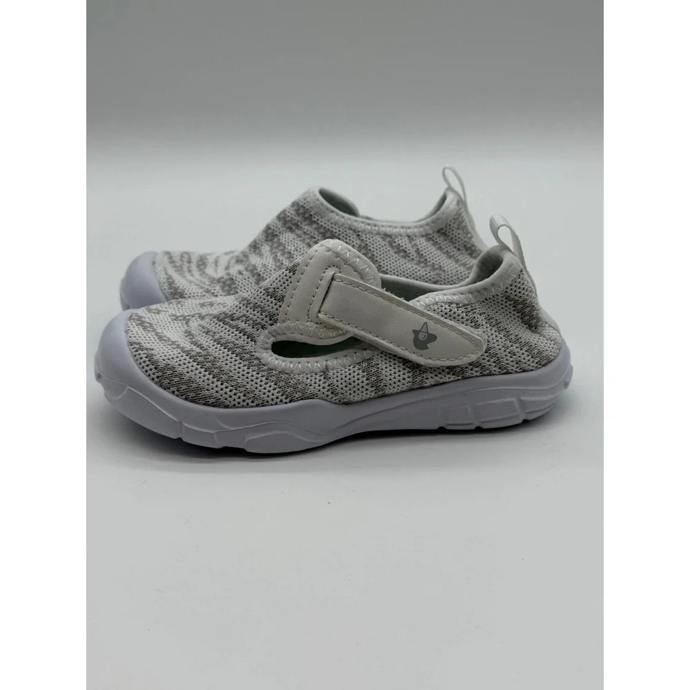 Kids Gray White Tiger Stripe Mesh Water Shoes Slip On Sneakers Size 7/8